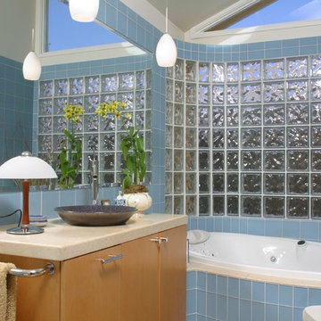 Bay area custom bathroom remodel, Blue glass Bathroom