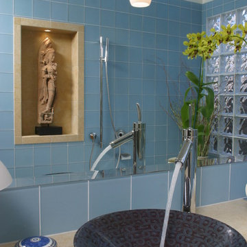 Bay area custom bathroom remodel, Blue glass bathroom