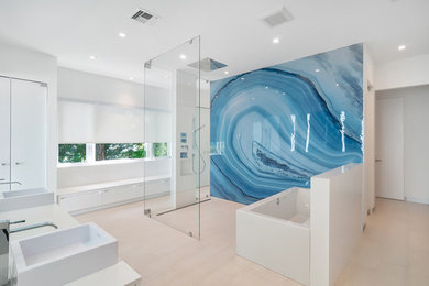 Inspiration for a modern freestanding bathtub remodel in Miami