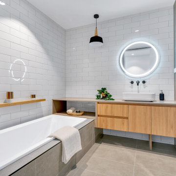 75 Bathroom with Orange Cabinets and a Floating Vanity Ideas You'll Love -  October, 2022 | Houzz