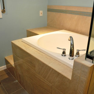 Large trendy master japanese bathtub photo in DC Metro with an undermount sink and dark wood cabinets