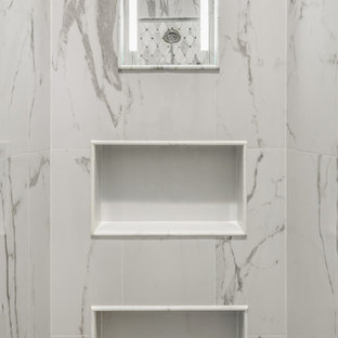 75+ Bäder mit Porzellanfliesen und Marmor-Waschbecken/Waschtisch Ideen