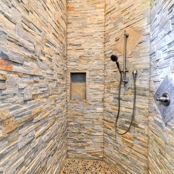 Beautiful Walk In shower with stone