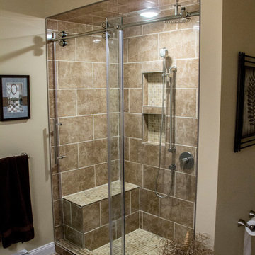 Beautiful Walk-in Tile Shower with seat
