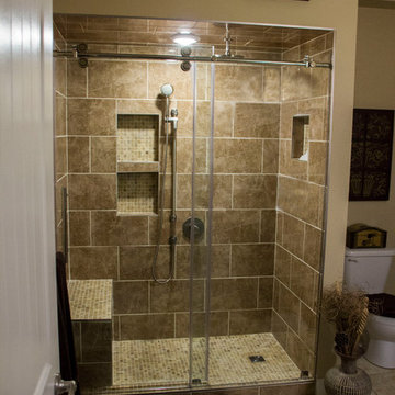 Beautiful Walk-in Tile Shower with seat