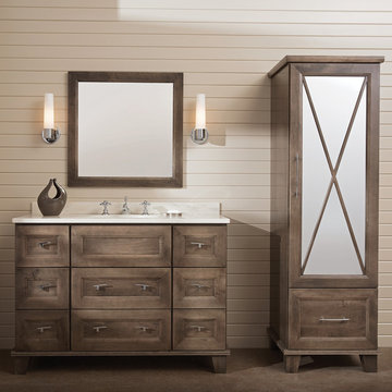 Beautifully Beveled Bathroom Bliss Furniture Vanity and Linen Cabinet