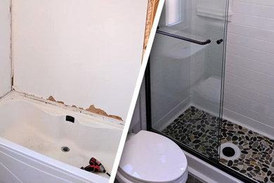 Before & After: Pebble River Stone Shower Pan Remodel