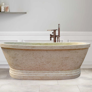 Beige marble bathtub with roll rim for master bathroom