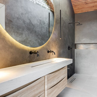Bespoke wash trough in Corian Limestone Prima