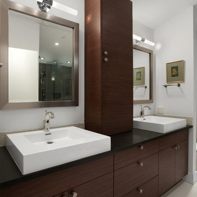 Example of a trendy bathroom design in Vancouver with a vessel sink