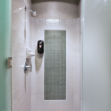 Bestbath walk in shower alcove shower faux tile shower center drain shower