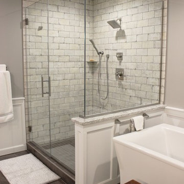 Bettendorf, IA- Bathroom Remodel With Large Tiled Shower and Unique New Tub
