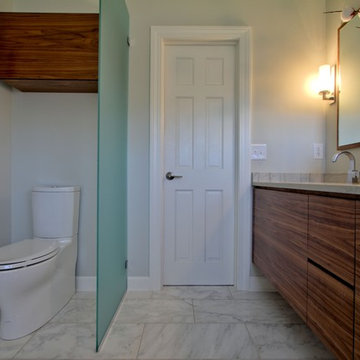 Beveled Doors on Walnut Wall Hung Vanity, No Hardware