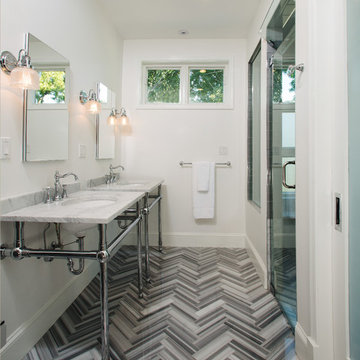 Bianco Carrara Master Bathroom with a Modern Twist