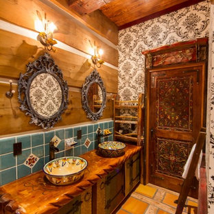 75+ Badezimmer mit Waschtisch aus Holz und orangem Boden Ideen & Bilder