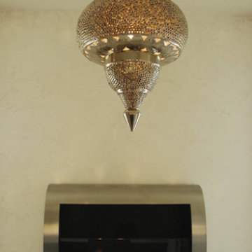 Bio-fuel fireplace and Moroccan lantern