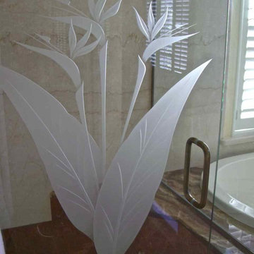 Bird of Paradise Custom Shower Glass