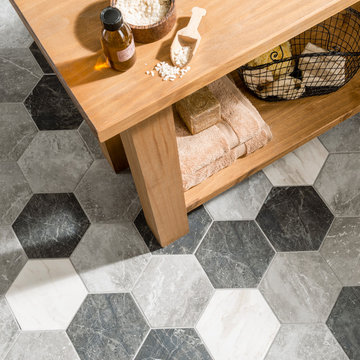 BistroBistro Grey White & Black Hexagon Marble Effect Tiles