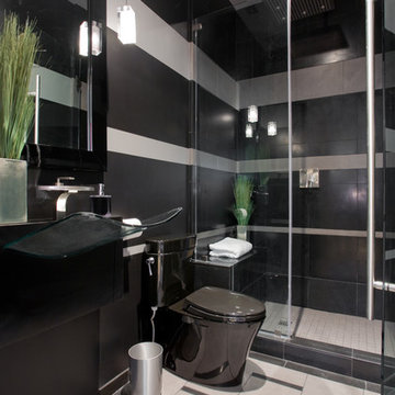 Black and gray striped contemporary bathroom