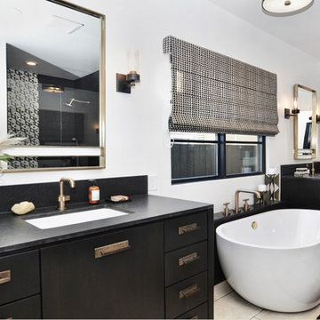 Black and Tan Eclectic Transitional Master Bathroom