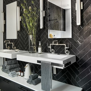 Black and White Bathroom with Industrial Accents