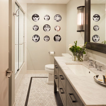 Black and White Circle Art on Bathroom Wall