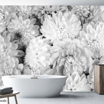 Black and White Floral Wallpaper in a Bathroom from AboutMurals.ca