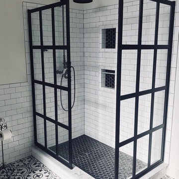 Black and White Modern Farmhouse Bathroom Shower