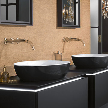 Black coloured sink in statement bathroom