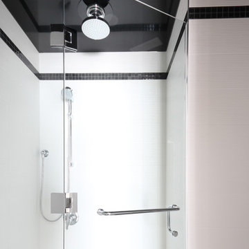 Black Glossy Stretch Ceiling in Bathroom