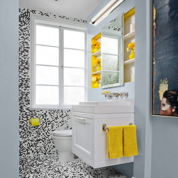 Black + White Bath w/Mosaic Tile