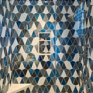 Blended Blue Shower Wall Tile in Kite Pattern