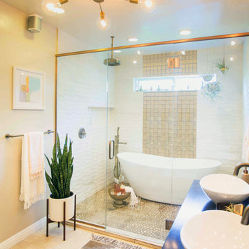 Bling'd Out Boho Bathroom with Sideview Glass Tile