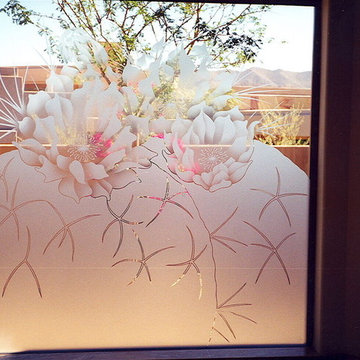 BLOOMING DESERT CACTUS Bathroom Windows - Frosted Glass Designs Privacy Glass