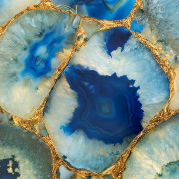 Blue Agate Slab with hand-applied gold leaf