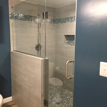 Blue and Gray Walk In Shower