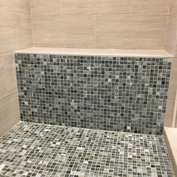 Blue and Gray Walk In Shower