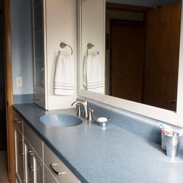 Blue and White Aging-in Place Bathroom