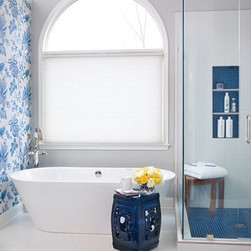 Blue and White Modern Bedroom and Bathroom Renovation