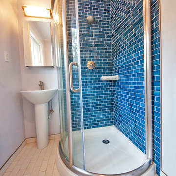 Blue Ceramic Shower Bathroom Remodel