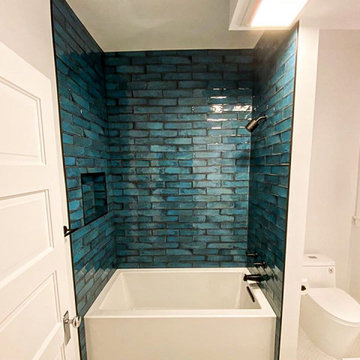 Blue Ceramic Wall Tile Bathroom Remodel