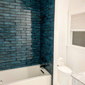 Blue Ceramic Wall Tile Bathroom Remodel