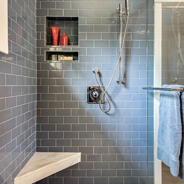 Blue Double Shower with Glass Doors