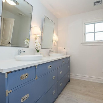 Blue Island with Mixed Metal Kitchen & Campaign Vanity Bath