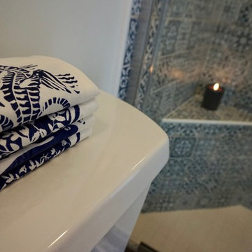 Blue moroccan tile bathroom