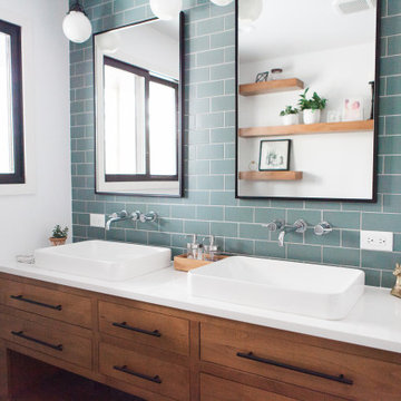 Blue Subway Tile Backsplash with Satin Finish