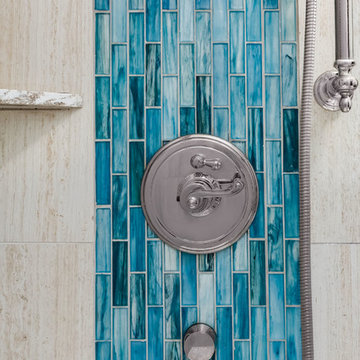 Blue Tile Detail in Contemporary Bathroom Remodel