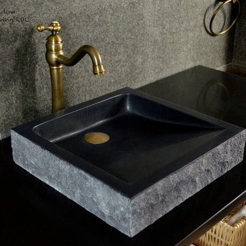 BORNEO SHADOW 16"x16: BLACK GRANITE BATHROOM VESSEL SINK