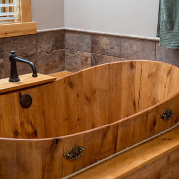 Brasada Ranch custom designed master bathroom with wood soaking tub