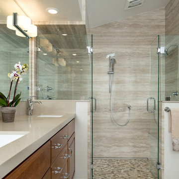 Bright & Light Master Bath with Floor to Ceiling Porcelain Slab